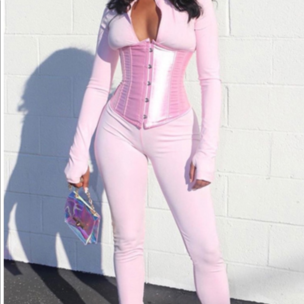 Pink Zip Up Jumpsuit With Corset